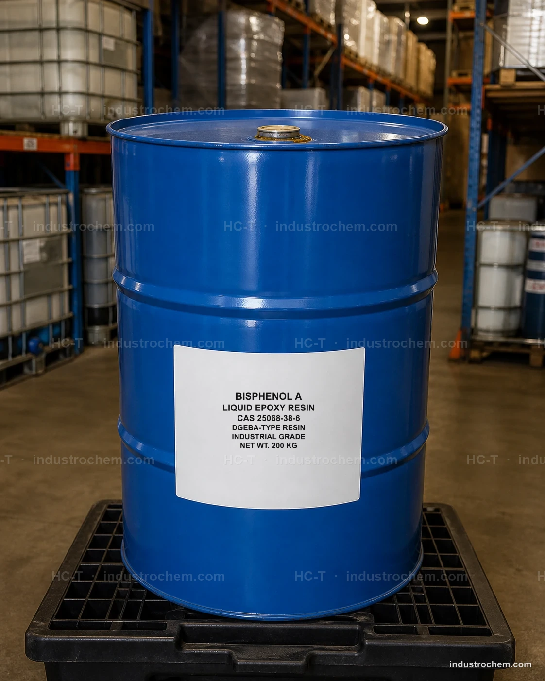 Bisphenol A liquid epoxy resin CAS 25068-38-6 in an industrial steel drum