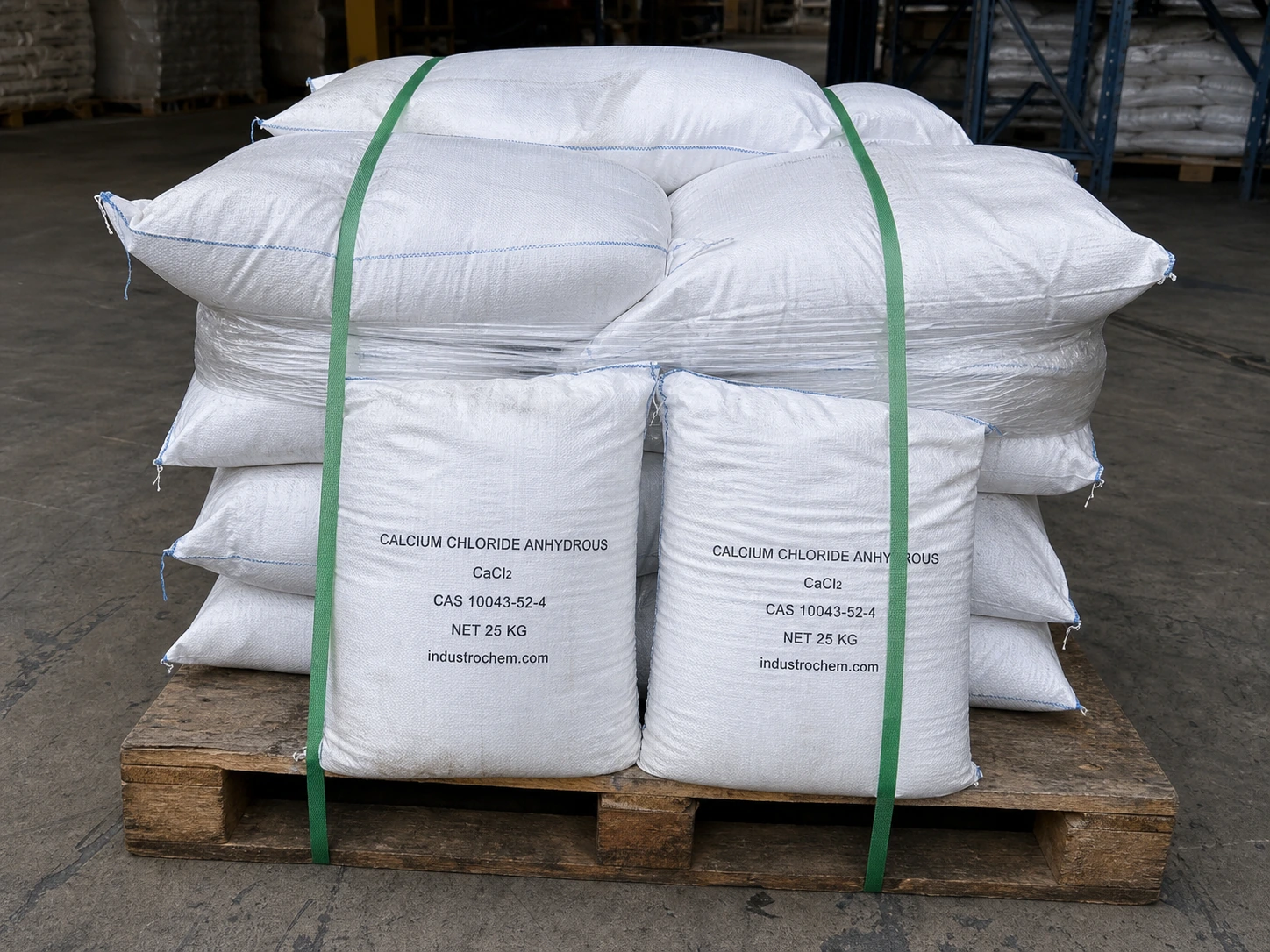 Calcium Chloride Anhydrous CAS 10043-52-4 — 25 kg moisture-barrier bags on pallet