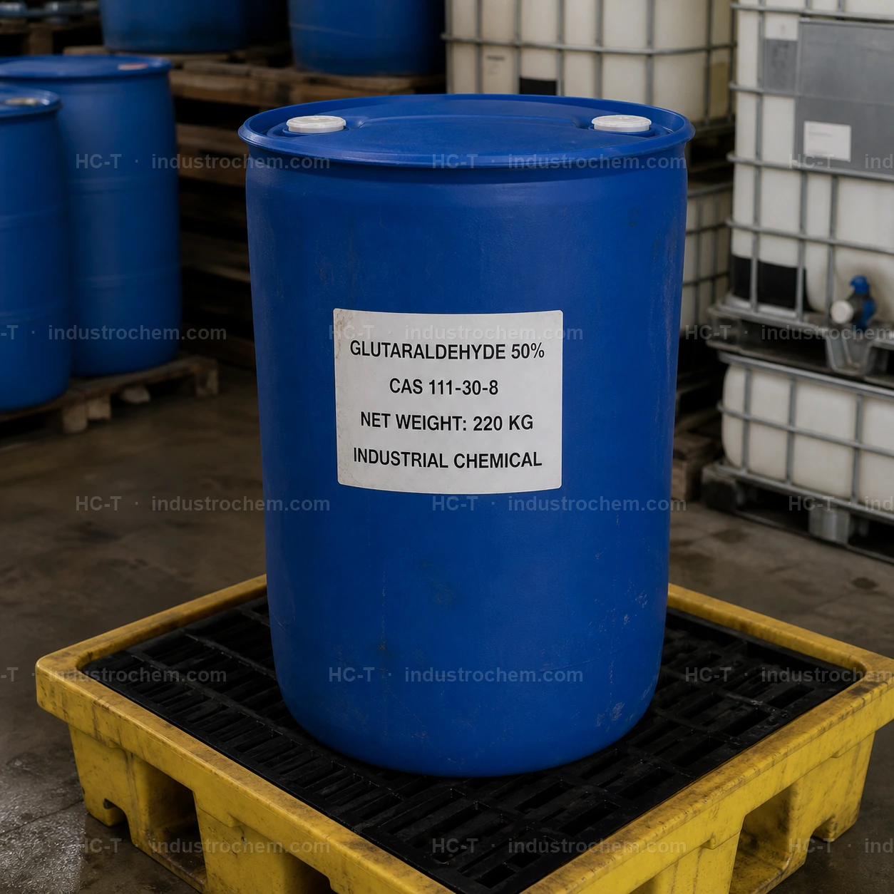 Glutaraldehyde 50 percent CAS 111-30-8 in a 220 kg HDPE drum