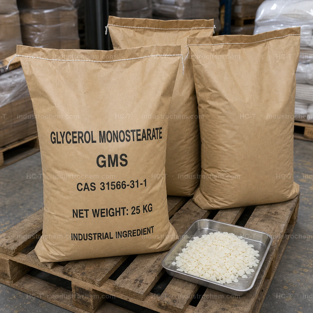 Glycerol monostearate GMS CAS 31566-31-1 in 25 kg bags with flakes