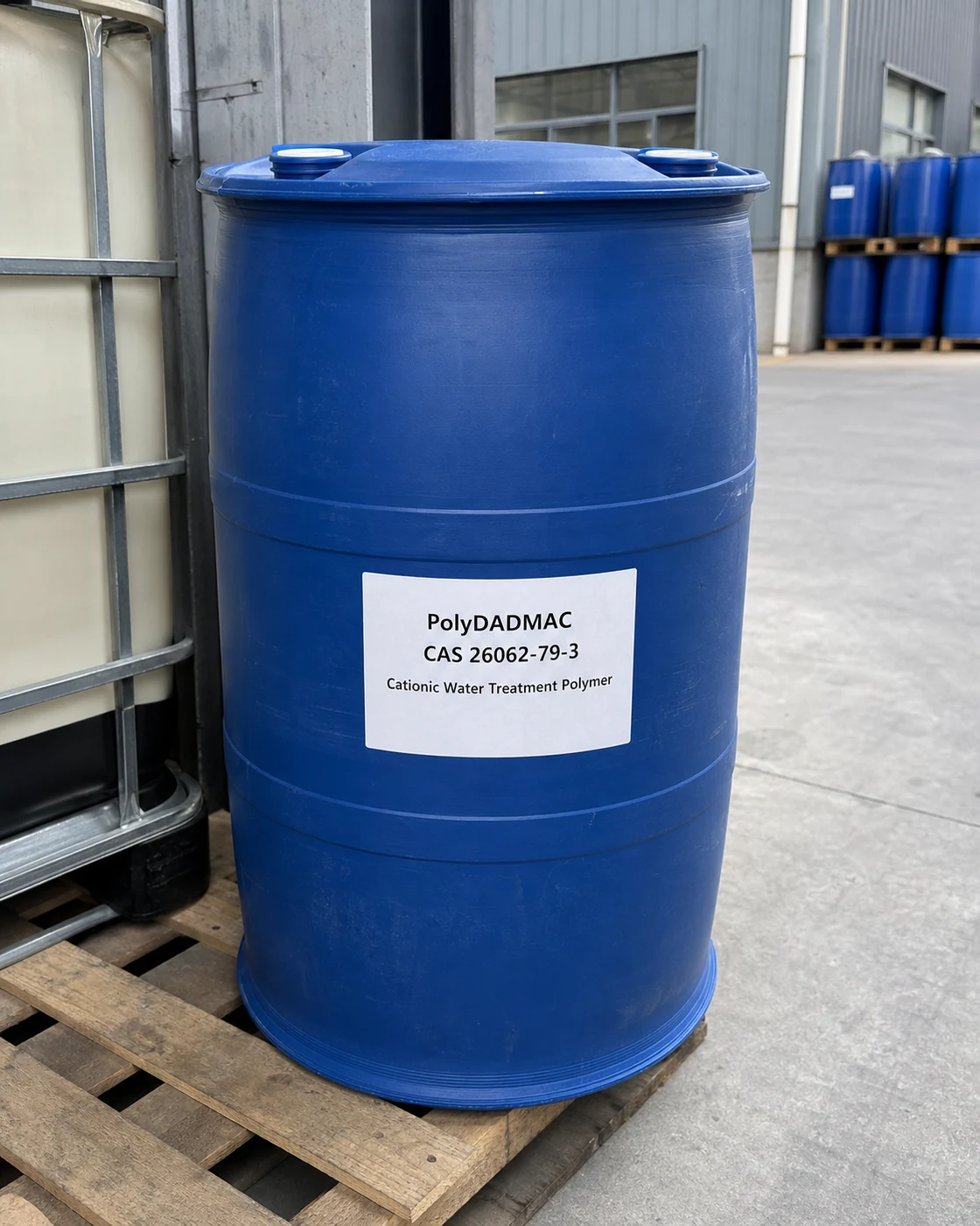 PolyDADMAC CAS 26062-79-3 cationic water treatment polymer in industrial HDPE drum PolyDADMAC CAS 26062-79-3
