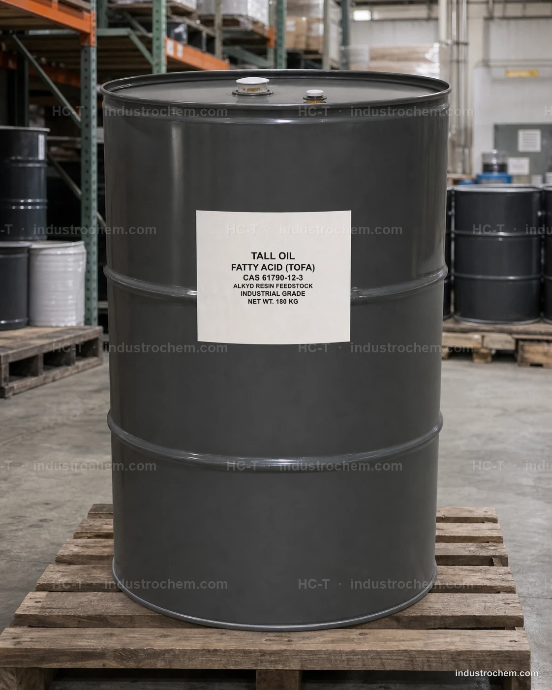 Tall oil fatty acid TOFA CAS 61790-12-3 in an industrial steel drum