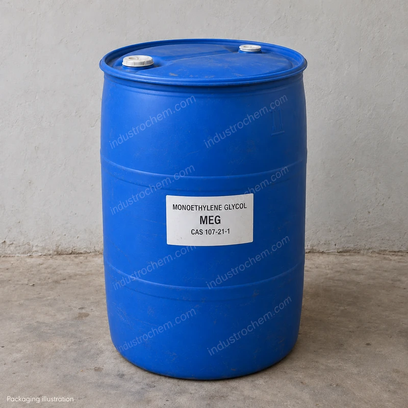 Monoethylene Glycol (MEG) — industrial drum packaging illustration Monoethylene Glycol (MEG) CAS 107-21-1